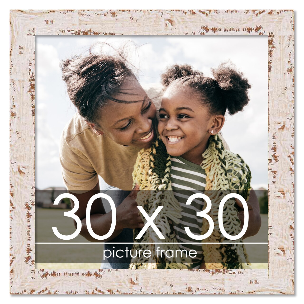 Square Shabby Chic White Picture Frame - UV Acrylic, Foam Board Backing, Hanging Hardware